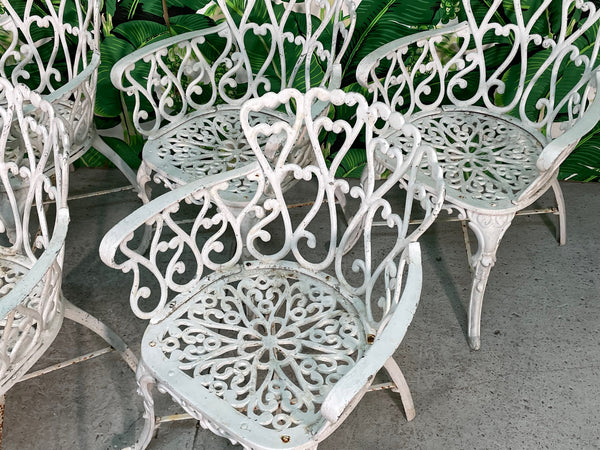 Cast Metal Garden Patio Chairs in the Manner of Frances Elkins, Set of 8