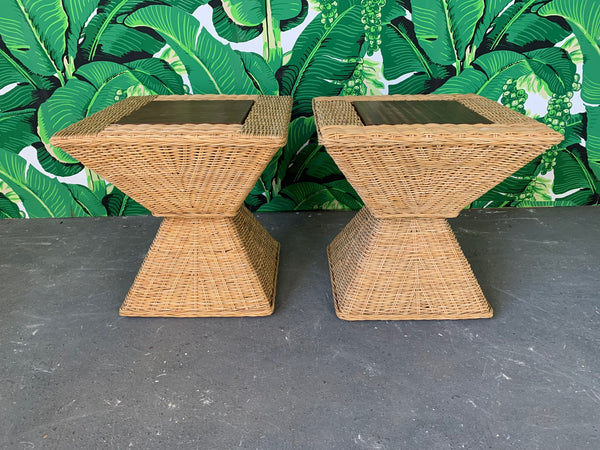 Wicker Sculptural End Tables, Set of 2