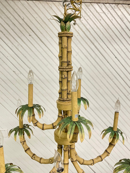 Faux Bamboo 9-Arm Metal and Tole Chandelier