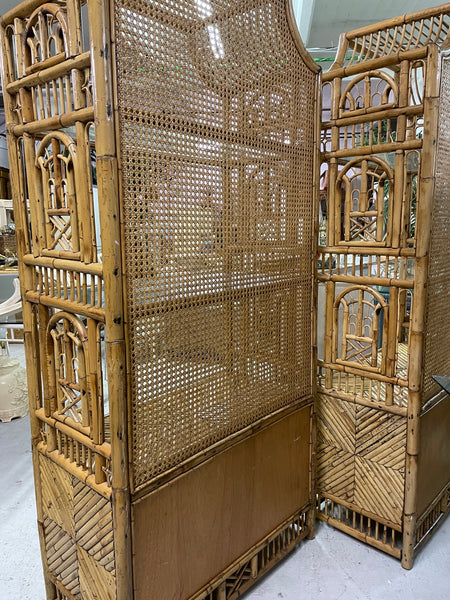 Pagoda Style Rattan and Cane Etageres, a Pair