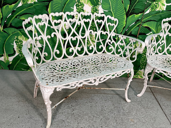 Cast Metal Garden Patio Benches in the Manner of Frances Elkins, Set of 2