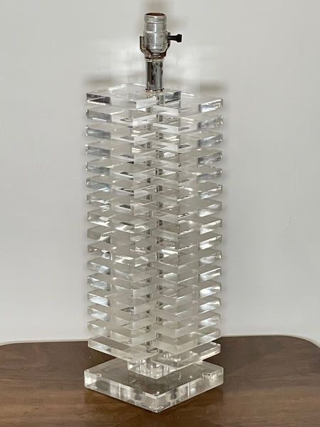Karl Springer Style Modernist Stacked Lucite Table Lamp
