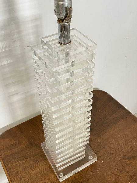 Karl Springer Style Modernist Stacked Lucite Table Lamp