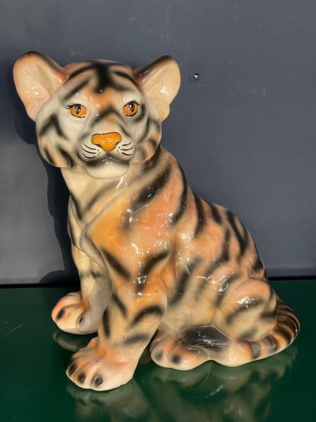 Ceramic Glazed Tiger Cub Statue