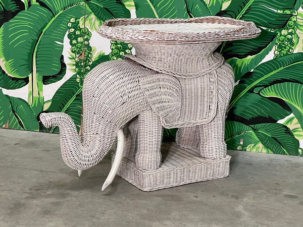 Wicker Elephant Boho Stool Side Table