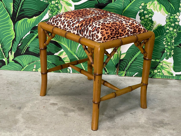 Faux Bamboo Leopard Print Footstool