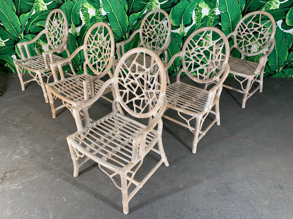 Rattan Cracked Ice Dining Chairs in the Manner of McGuire front view