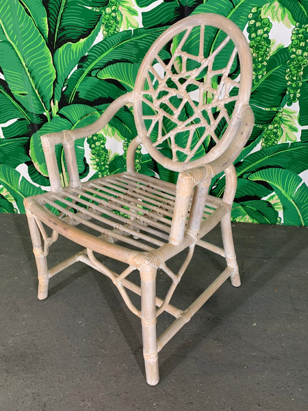 Rattan Cracked Ice Dining Chairs in the Manner of McGuire close up