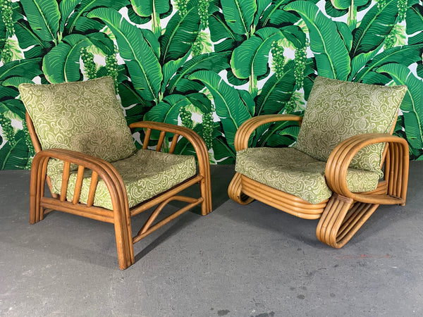 Pair of Rattan Paul Frankl Style Lounge Chairs front view