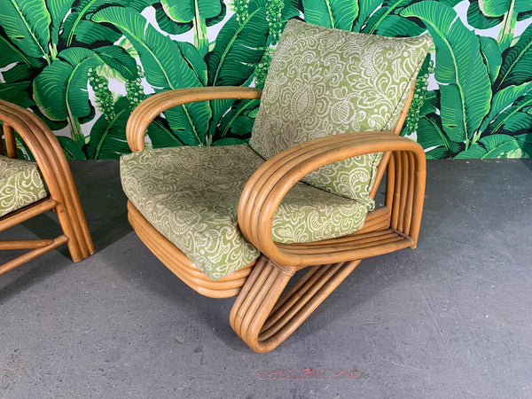 Pair of Rattan Paul Frankl Style Lounge Chairs close up