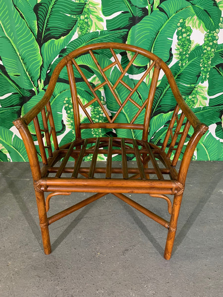 Faux Bamboo Chinoiserie Rattan Arm Chairs, Set of 6 front view