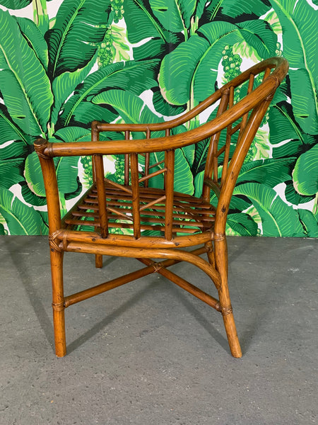 Faux Bamboo Chinoiserie Rattan Arm Chairs, Set of 6 side view