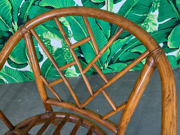 Faux Bamboo Chinoiserie Rattan Arm Chairs, Set of 6 close up