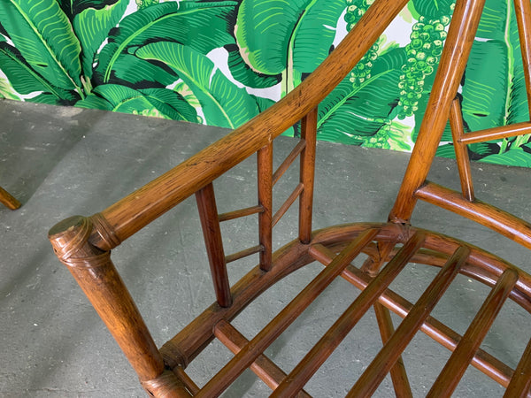 Faux Bamboo Chinoiserie Rattan Arm Chairs, Set of 6
