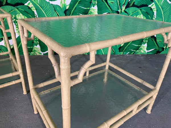 Faux Bamboo Metal Patio End Tables by Meadowcraft side view