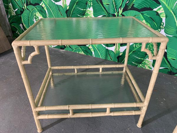 Faux Bamboo Metal Patio End Tables by Meadowcraft close up