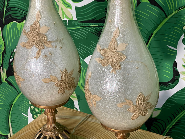 Hollywood Regency Glass and Gold Table Lamps