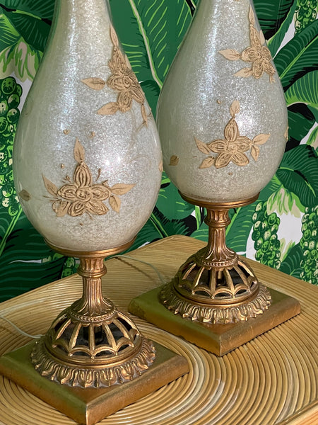 Hollywood Regency Glass and Gold Table Lamps