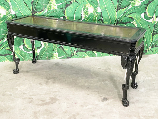Ebonized Carved Elephant Console Table in the Manner of Gampel Stoll