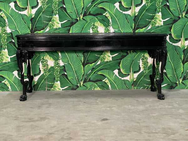 Ebonized Carved Elephant Console Table in the Manner of Gampel Stoll