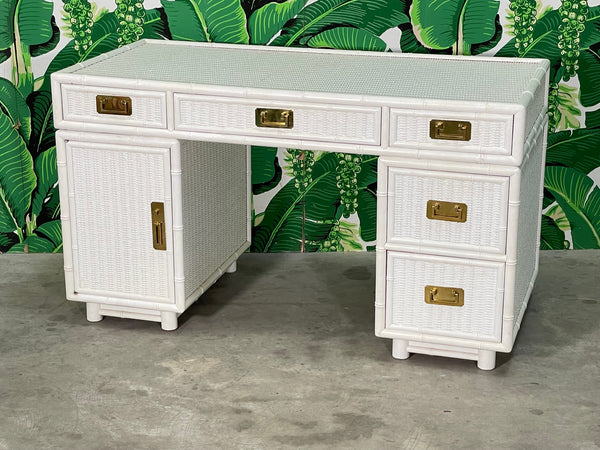 White Wicker and Faux Bamboo Writing Desk