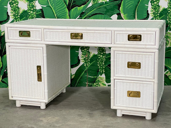 White Wicker and Faux Bamboo Writing Desk