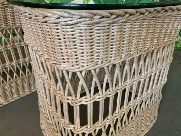 Woven Rattan and Wicker End Tables close up