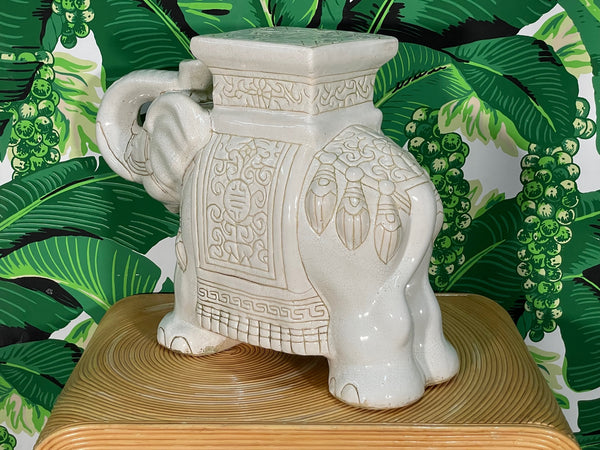 Ceramic Chinoiserie Elephant Garden Stool With Trunk Up