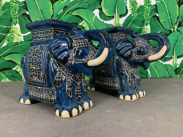 Pair of Chinese Elephant Glazed Ceramic Garden Stools front view