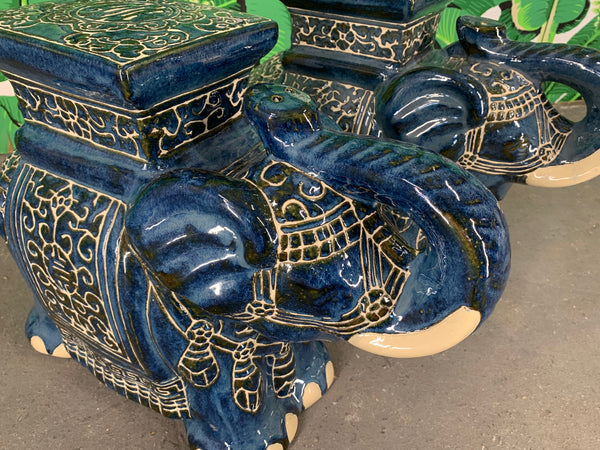 Pair of Chinese Elephant Glazed Ceramic Garden Stools side view