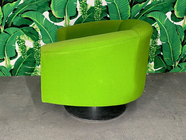 Pair of Green Upholstered Club Chairs in the Manner of Milo Baughman rear view