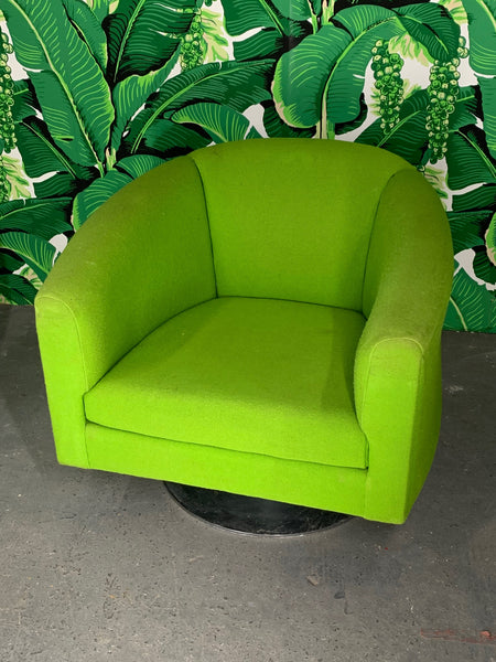 Pair of Green Upholstered Club Chairs in the Manner of Milo Baughman side view