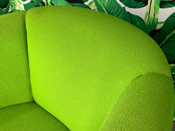Pair of Green Upholstered Club Chairs in the Manner of Milo Baughman close up