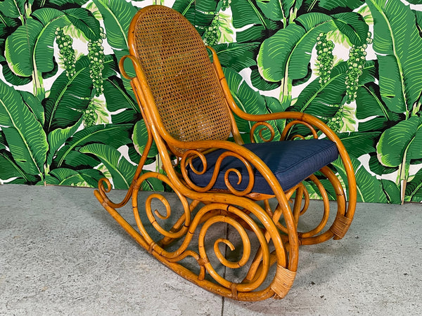 Vintage Bentwood Rattan and Cane Rocking Chair in the Manner of Thonet