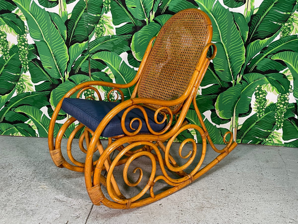 Vintage Bentwood Rattan and Cane Rocking Chair in the Manner of Thonet