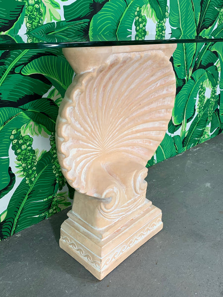 Hollywood Regency Shell Form Console Table After Edward Wormley close up