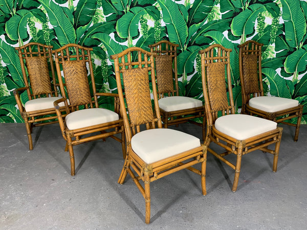 Bamboo Pagoda Dining Chairs by McGuire, Set of Six front view