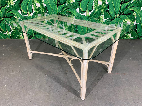 Rattan Glass Top Dining Table