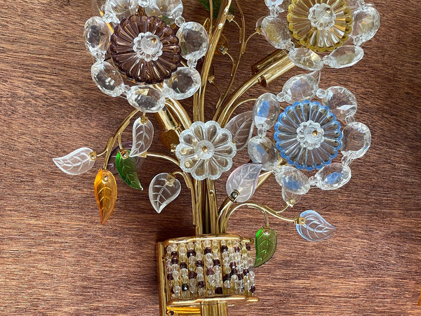 Glass and Brass Flower Sconces by Oswald Haerdtl for J. & L. Lobmeyr
