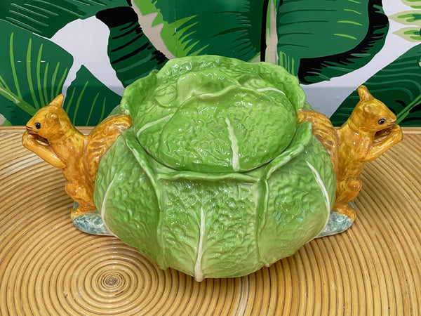 Ceramic Cabbage With Squirrels Cookie Jar by Gloria Vanderbilt