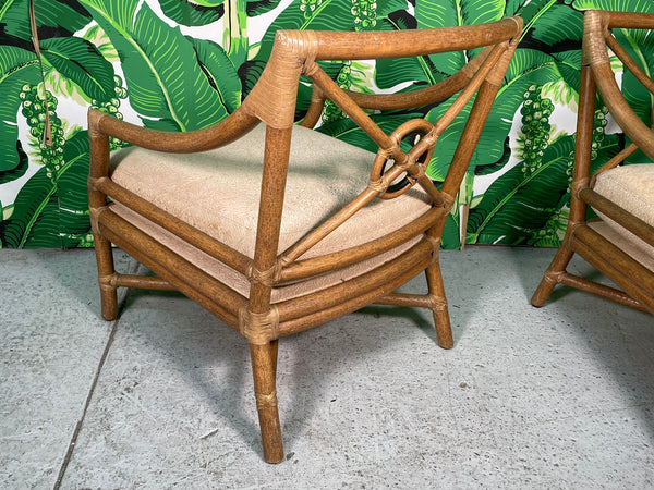 McGuire Rattan Target Back Club Chairs, a Pair