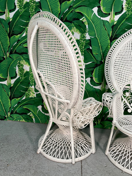 Vintage Wicker Emmanuelle Peacock Chairs, a Pair