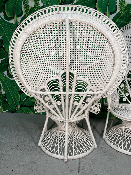 Vintage Wicker Emmanuelle Peacock Chairs, a Pair