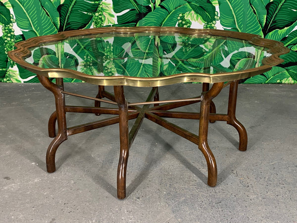 Brass and Glass Tray Top Coffee Table by Baker front view