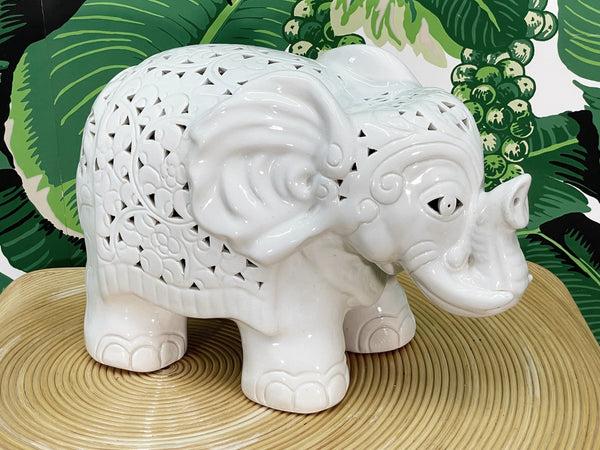 Ceramic Reticulated Elephant Lamp