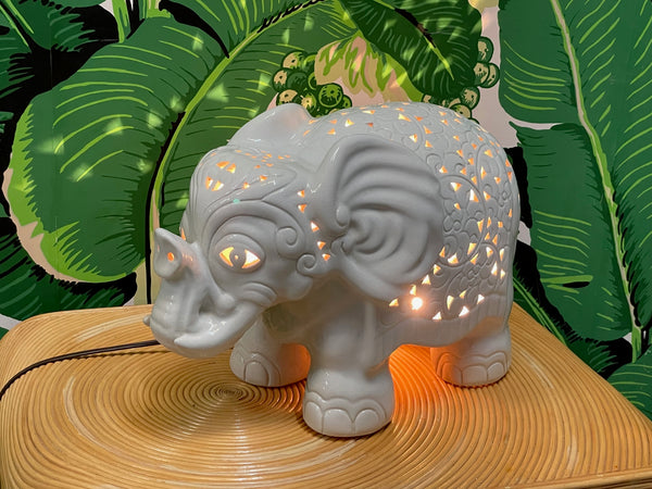 Ceramic Reticulated Elephant Lamp