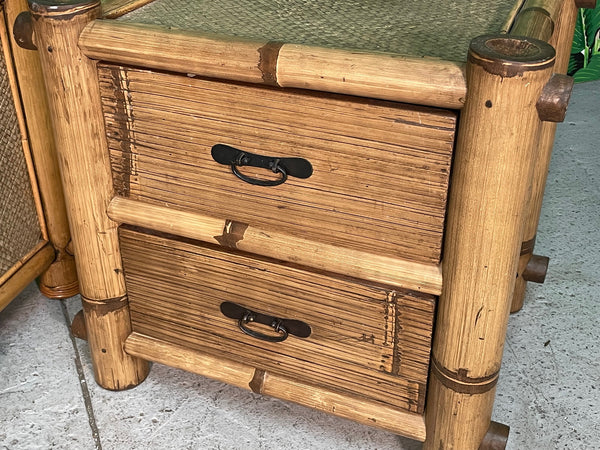 Vintage Bamboo and Rattan Nightstands, a Pair