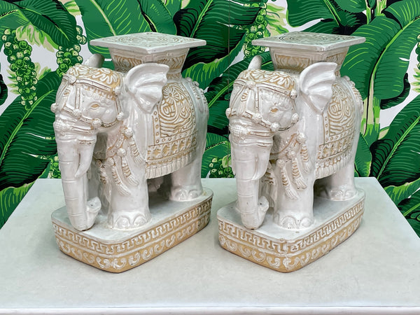 Chinoiserie Glazed Terracotta Large Elephant Garden Stools