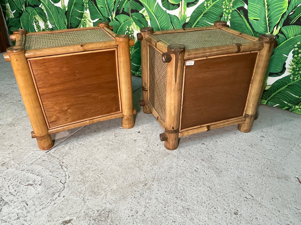 Vintage Bamboo and Rattan Nightstands, a Pair