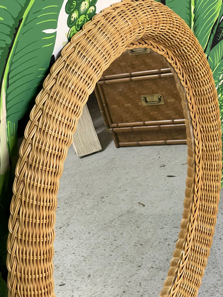 Wicker Framed Wall Mirror in the Manner of Bielecky Brothers